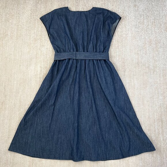 Eloquii Blue Faux Wrap Cotton Denim Sleeveless Summer Dress With Pockets 14 - Picture 4 of 9